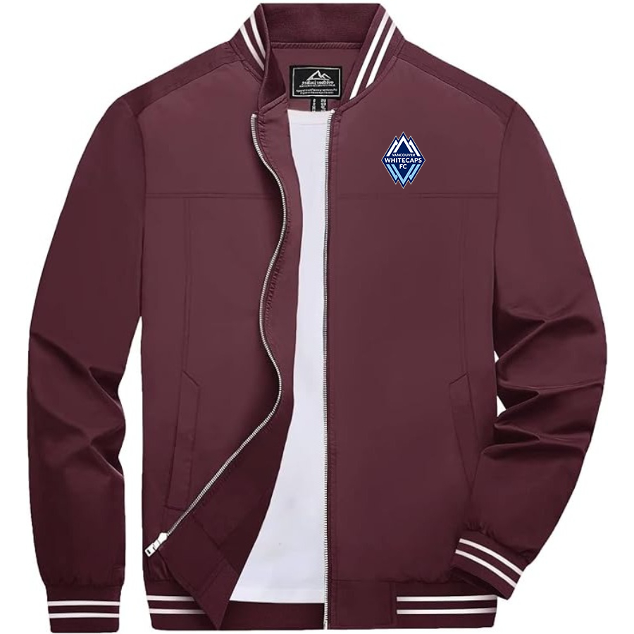 Men's Vancouver Whitecaps FC Lightweight Zip-Up Bomber Jacket  Ribbed Collar and Cuffs Outerwear